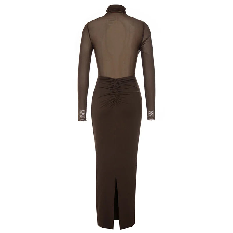 Betsie Long Sleeve Mesh Bodycon Long Dress