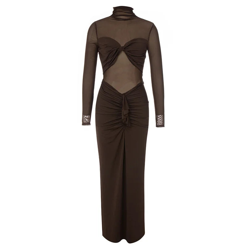 Betsie Long Sleeve Mesh Bodycon Long Dress