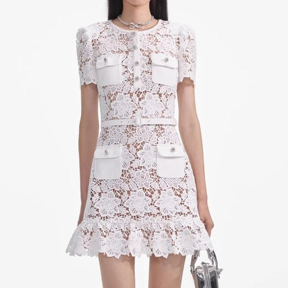 Emilia Embroidered Floral Lace Short Dress