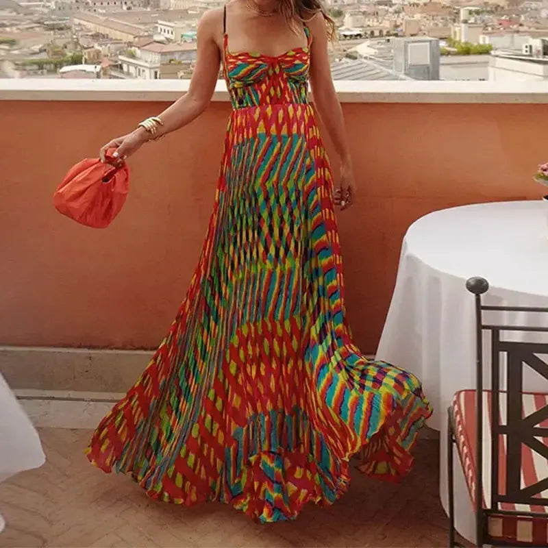 Delia Colorful Print Maxie Spaghetti Straps Dress