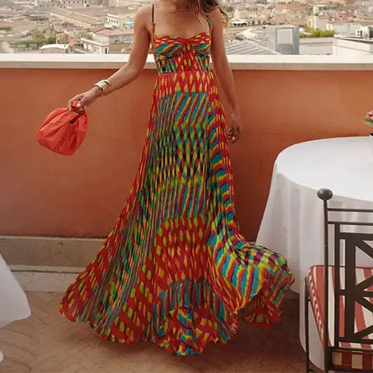 Delia Colorful Print Maxie Spaghetti Straps Dress
