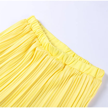 Nadia Elegant Tube Top High Waist Pleated Skirt Two Piece Set
