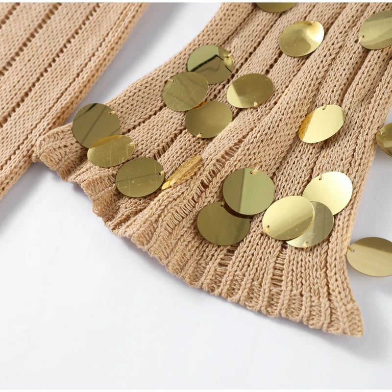 Salma Sequin Knitted Gold Long Dress