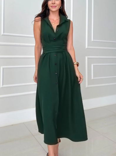 Penelope Button Down Tie Waist Midi Dress
