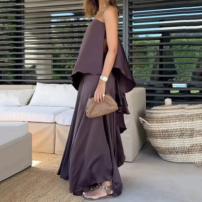 Lola Elegant Sleeveless Tube Top Skirt Two Piece Set