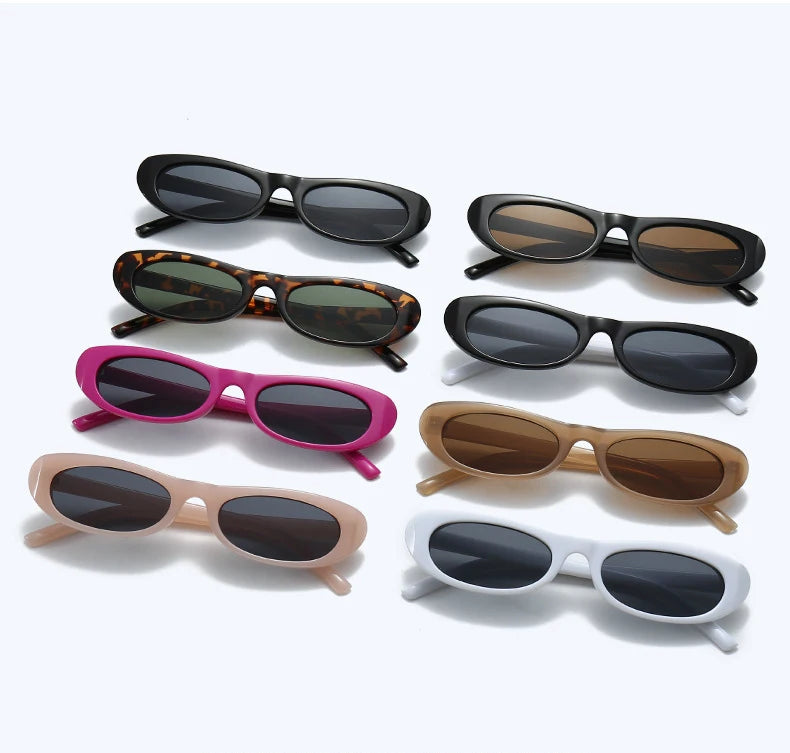 Cat Eye Black Sunglasses Narrow Frame Rectangle Shades