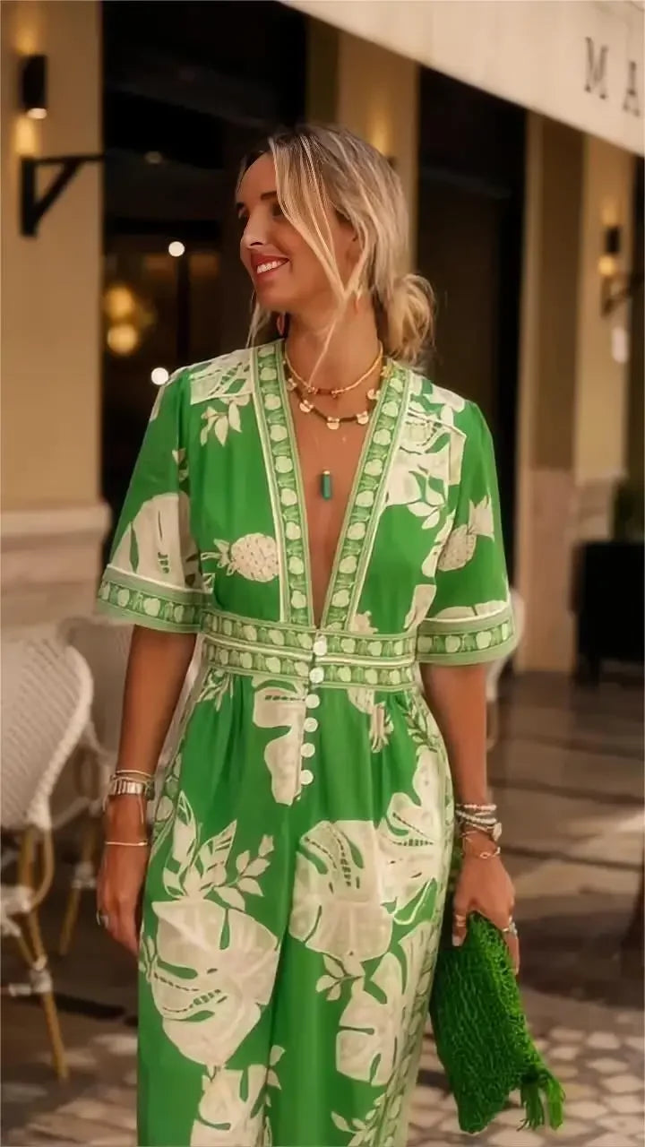 Dianne Floral Print V-Neck Wide Leg Jumpsuit