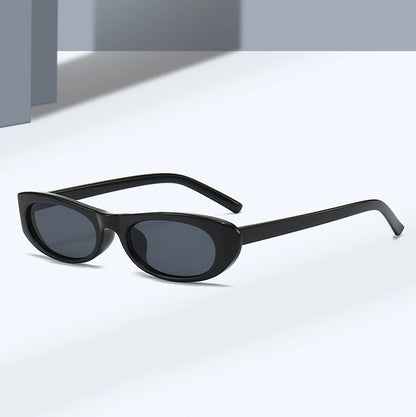 Cat Eye Black Sunglasses Narrow Frame Rectangle Shades