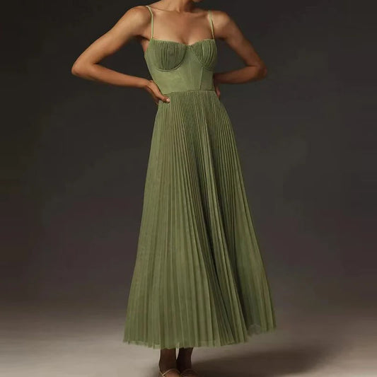 Stella Bustier Pleated Tulle Fit & Flare Midi Dress