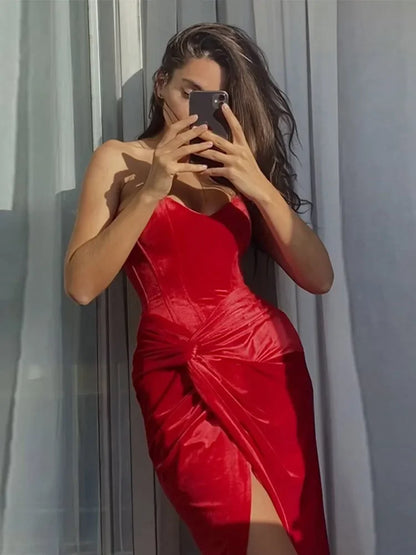Georgina Strapless Scarlet Temptation Velvet Corset Dress
