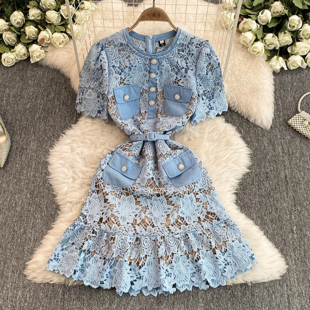 Emilia Embroidered Floral Lace Short Dress