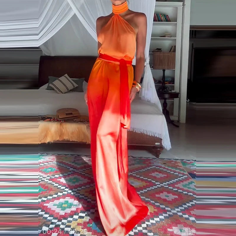 Halsie Halter Neck Tie Ombre Print Dress