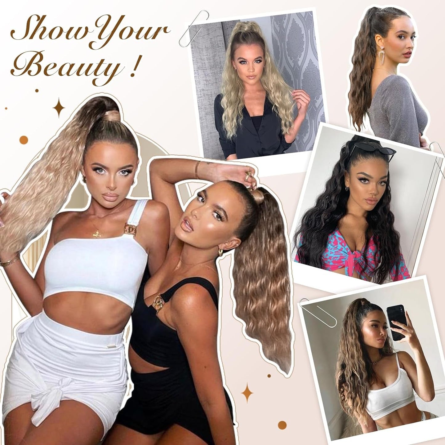 Long Ponytail Extensions, Drawstring Clip in Curly Wavy Hairpieces Synthetic Ponytails Hair Piece Pony Tail Extension for Women, Platinum Blonde 26 Inch