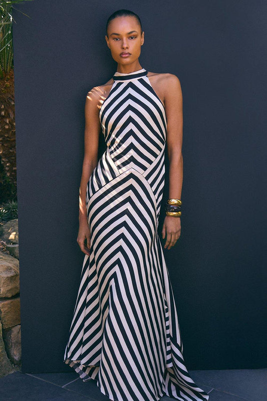 Molly Halter Neck Striped Maxi Dress