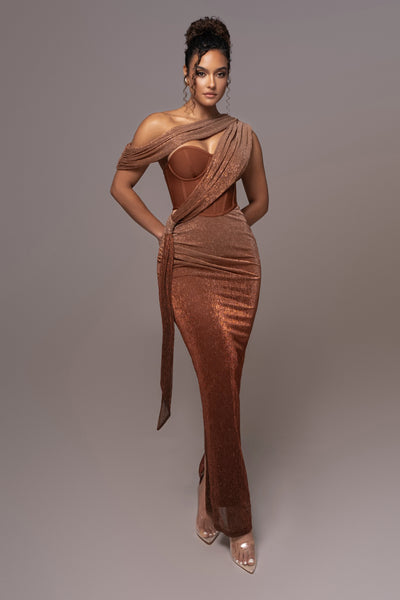 Kylie Sleeveless Tube Top Draped Bodycon Glitter Long Dress