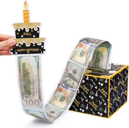 Birthday Money Gift Box with DIY Stickers for Any Ages, Surprise Money Holder for Cash Gift with Pull Out Happy Birthday Card and 100Pcs Bags - a Fun Way to Gift Cash for Birthdays