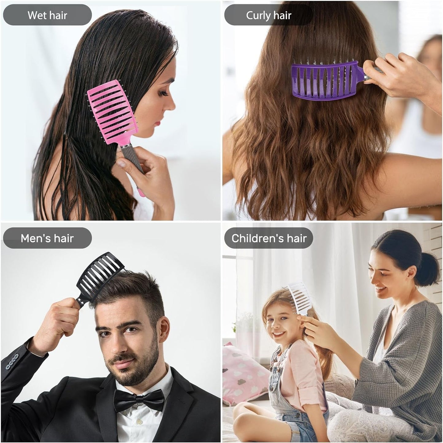 Hair Brush, Detangling Hair Brush for Women Men Kids, Vented Brush for Faster Blow Drying, Curved Brush for Wet Dry Curly Straight Hair