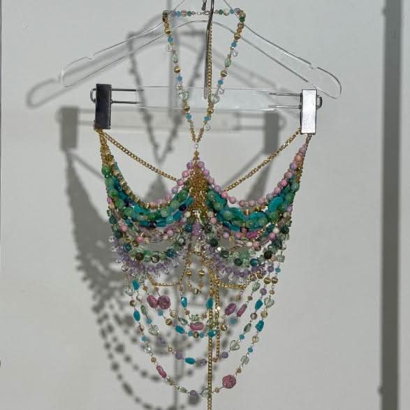 Crystal Beaded Stone Top Necklace