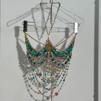 Crystal Beaded Stone Top Necklace