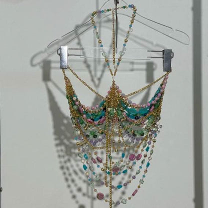 Crystal Beaded Stone Top Necklace