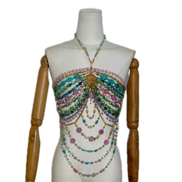Crystal Beaded Stone Top Necklace