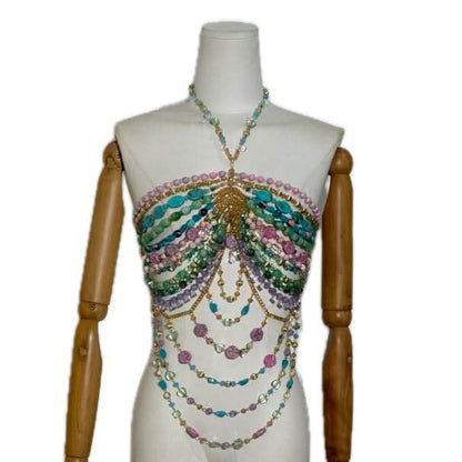 Crystal Beaded Stone Top Necklace