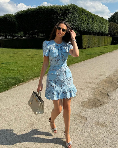 Emilia Embroidered Floral Lace Short Dress