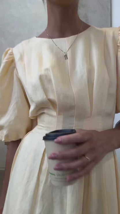 Ellen Puff Sleeves Yellow Maxi Dress