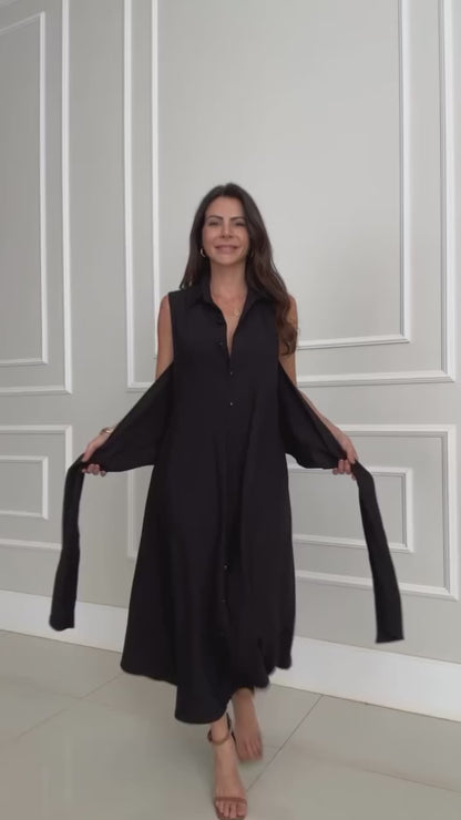 Penelope Button Down Tie Waist Midi Dress